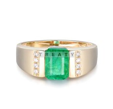 Emerald Octagon Cut With 14K Solid Yellow Gold Ring For Men's 60
