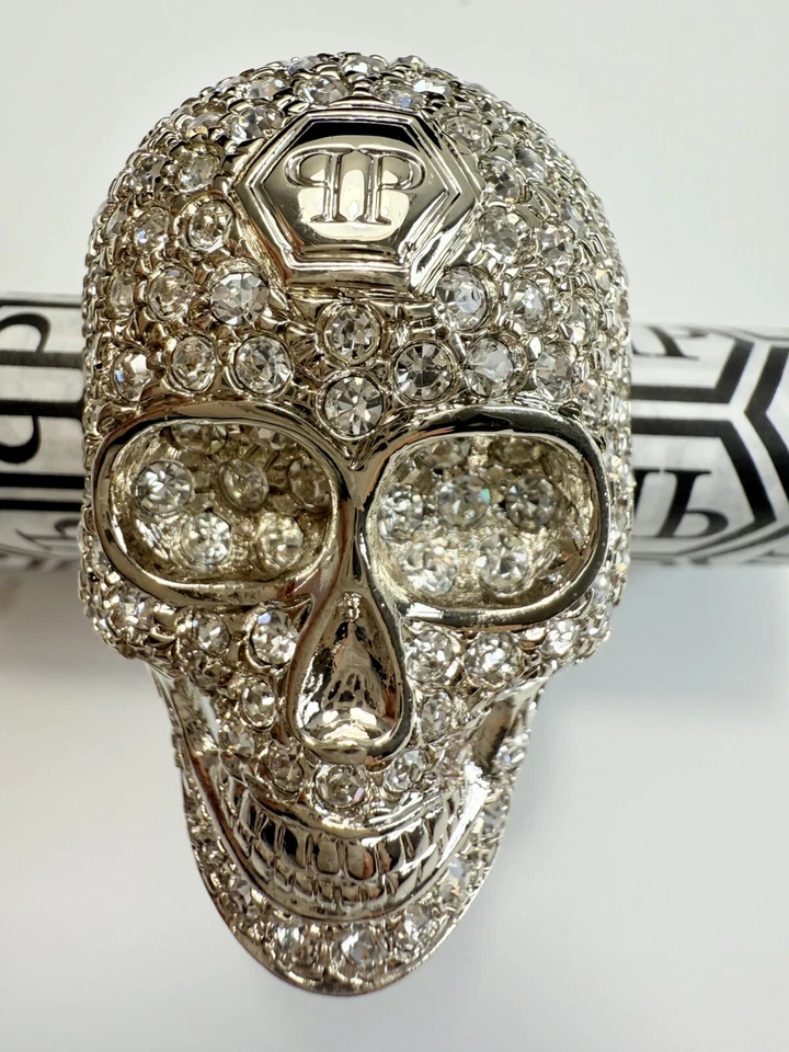 💎PHILIPP PLEIN ICONIC TESCHIO $KULL CRISTALLO CRYSTAL KEY CHAIN RING BAG JACKET - Immagine 3 di 4