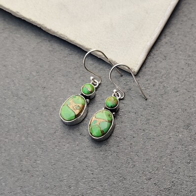 Green Copper Turquoise Gemstone Earring 925 Sterling Silver Handmade Earring