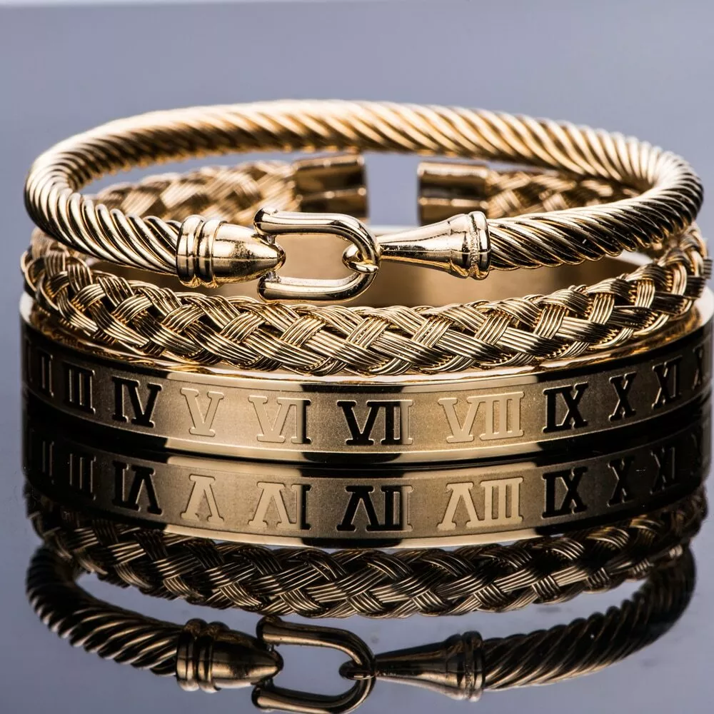 Luxury Crystal Pulseira Stainless Steel Roman Numerals Bracelet style kada  in gold