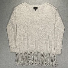 Anthropologie Lumiere Women's Small Grey Fringe Crew Neck Sweater Angora Blend