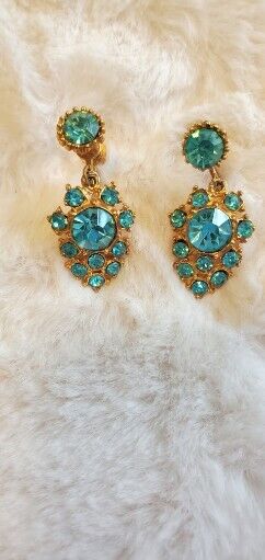 Vintage Aqua Blue Gold Plated Earrings - image 1
