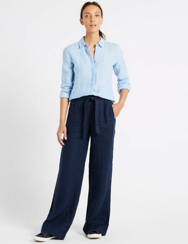Ex M\u0026S Ladies Womens Navy Wide Leg 