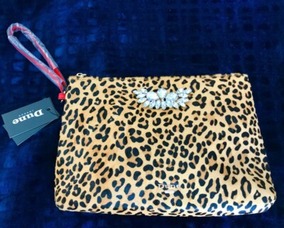 DUNE London Clutch Wristlet Leopard Calf Hair Leather/Red Back Animal Print  Sexy
