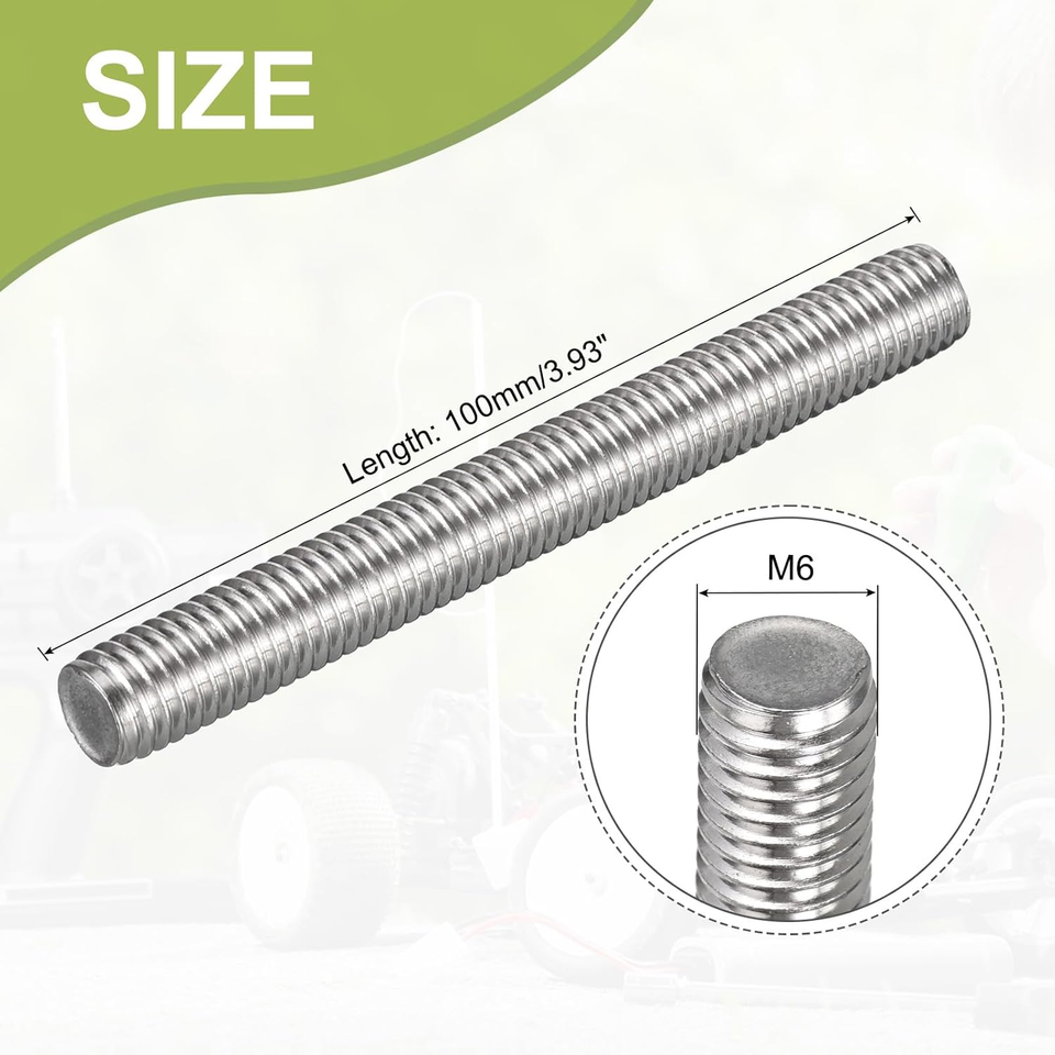 Fully Threaded Rod, M61.0 Thread Pitch, 100Mm Length 304 Stainless