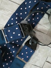 MINT LEYVA Made in England navy blue with pink polka Dots suspenders