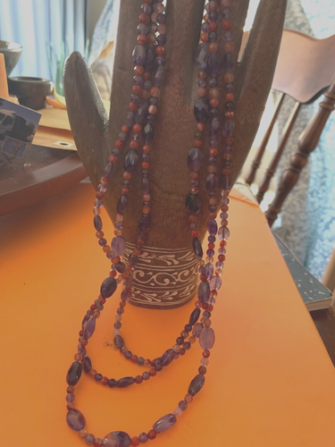 Amethyst and Carnelian Three Strand Necklace by Jay King , 18”. - Picture 3 of 3