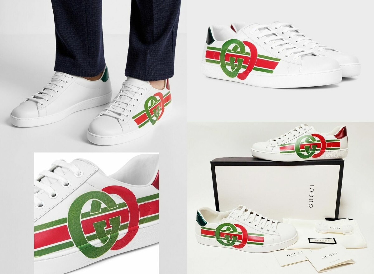 NEW GUCCI INTERLOCKING G LOGO ACE SNEAKER UK 8 MEN'S US 8.5