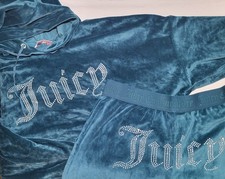 Women's Juicy Couture Y2K Turquoise Velour Rhinestone Logo Track Suit, Size S