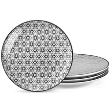 Black and White Porcelain Dinner Plate (Set of 4) Plates Set Kitchen Plates 10.2