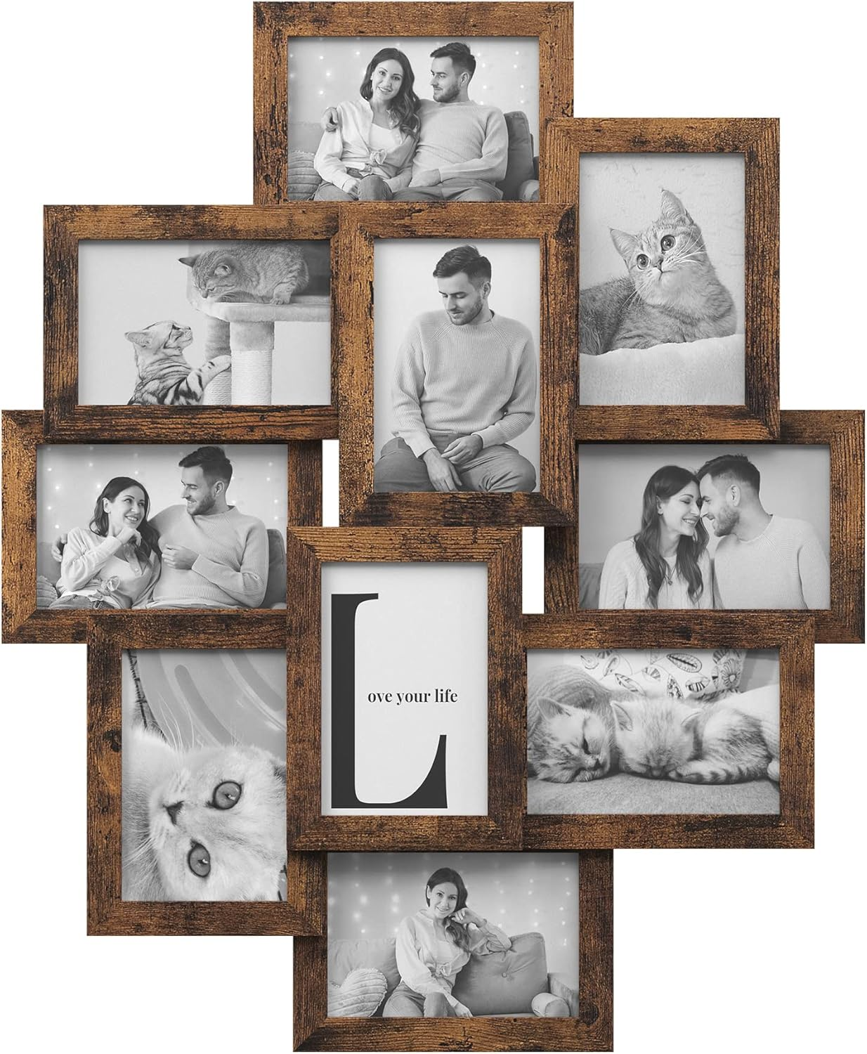 Collage Picture Frame 10 Frames 4X6 Photos Multi Wall Decor Rustic Brown