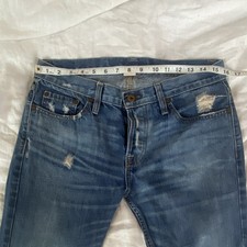 NSF Easy Straight Distressed Blue Jeans Button Fly 100% Cotton Made in USA