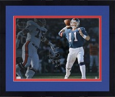 Framed Phil Simms Giants Signed 16x20 Super Bowl XXI vs Broncos Photo w/Insc