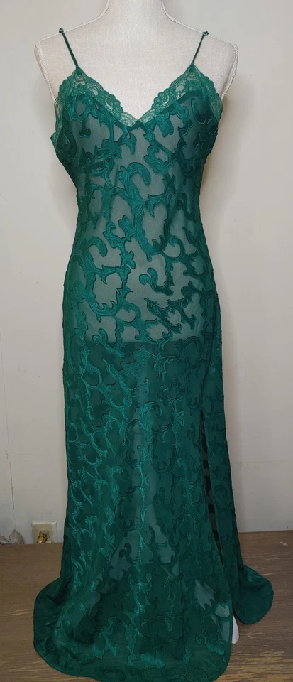 Vintage Victorias Secret Vestido e Roupão Coroa Dourada Etiqueta Conjunto Peignoir tamanho M Verde - Imagem 4 de 4
