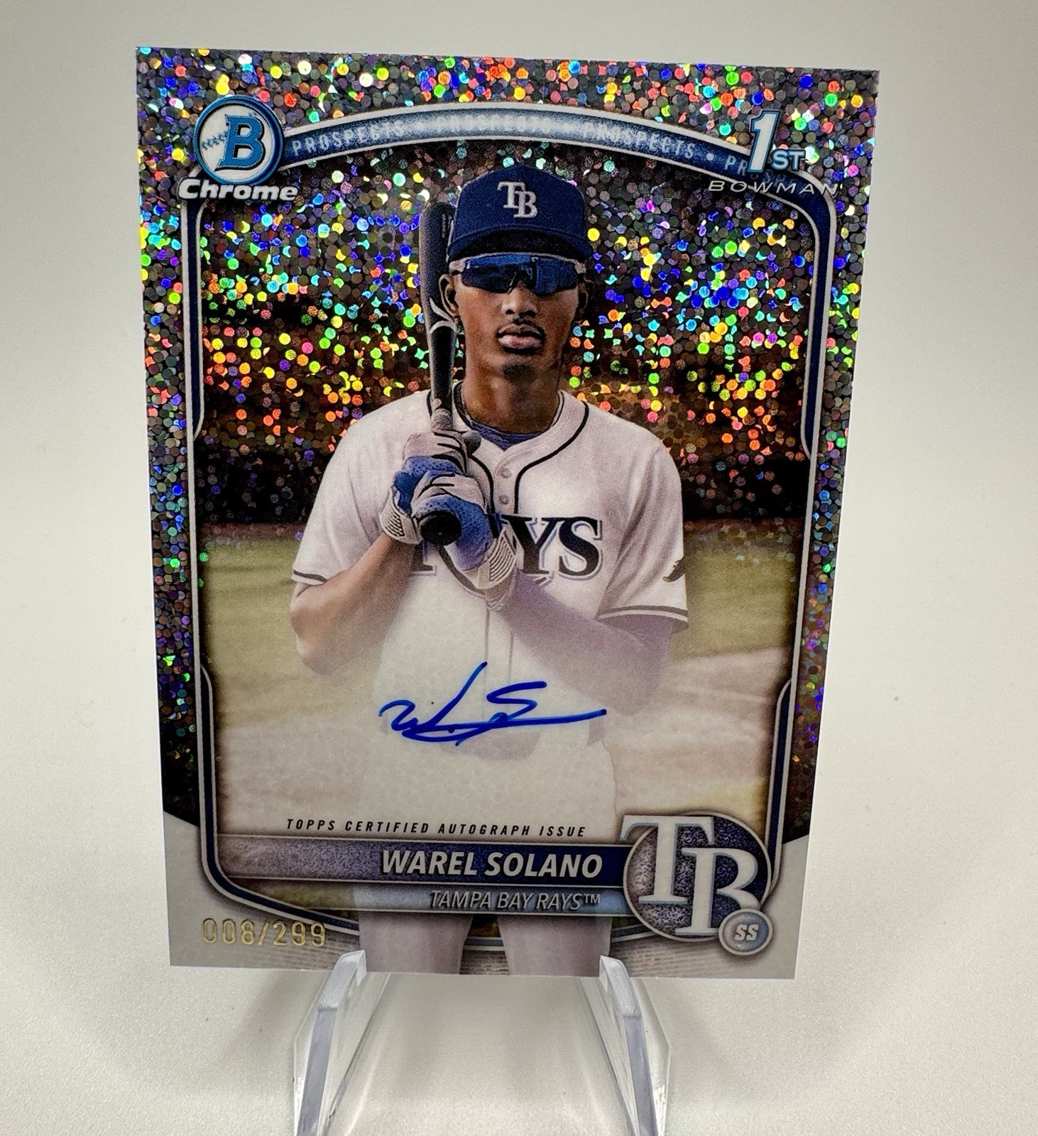 2025 Bowman Chrome Warel Solano Auto Speckle Refractor 1st Prospect #008/299