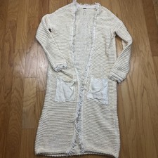 Free People Woodstock Ivory Knit Long Cardigan Sweater Fringe Duster Boho Sz XS