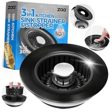 Sink Drain Strainer - Kitchen Sink Stopper, 3 in 1 Stainless Brushed Black
