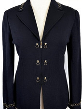 Nice St. John Collection zip black jacket gold chain zipper NWOT size 12