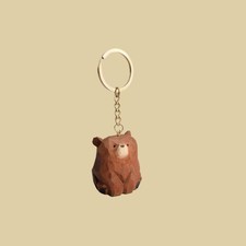 Hand Carved Wooden Cat Figurine Decoration Kitten Keyring Gift