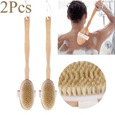 Premium Natural Bristle Wooden Bath Shower Body Back Dry Skin Brush Spa Scrubber