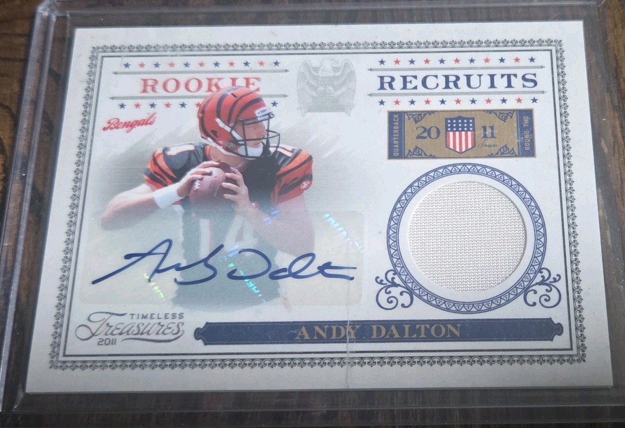 Andy Dalton Panini Timeless Treasures Rookie Recruits #1 Materials Autograph