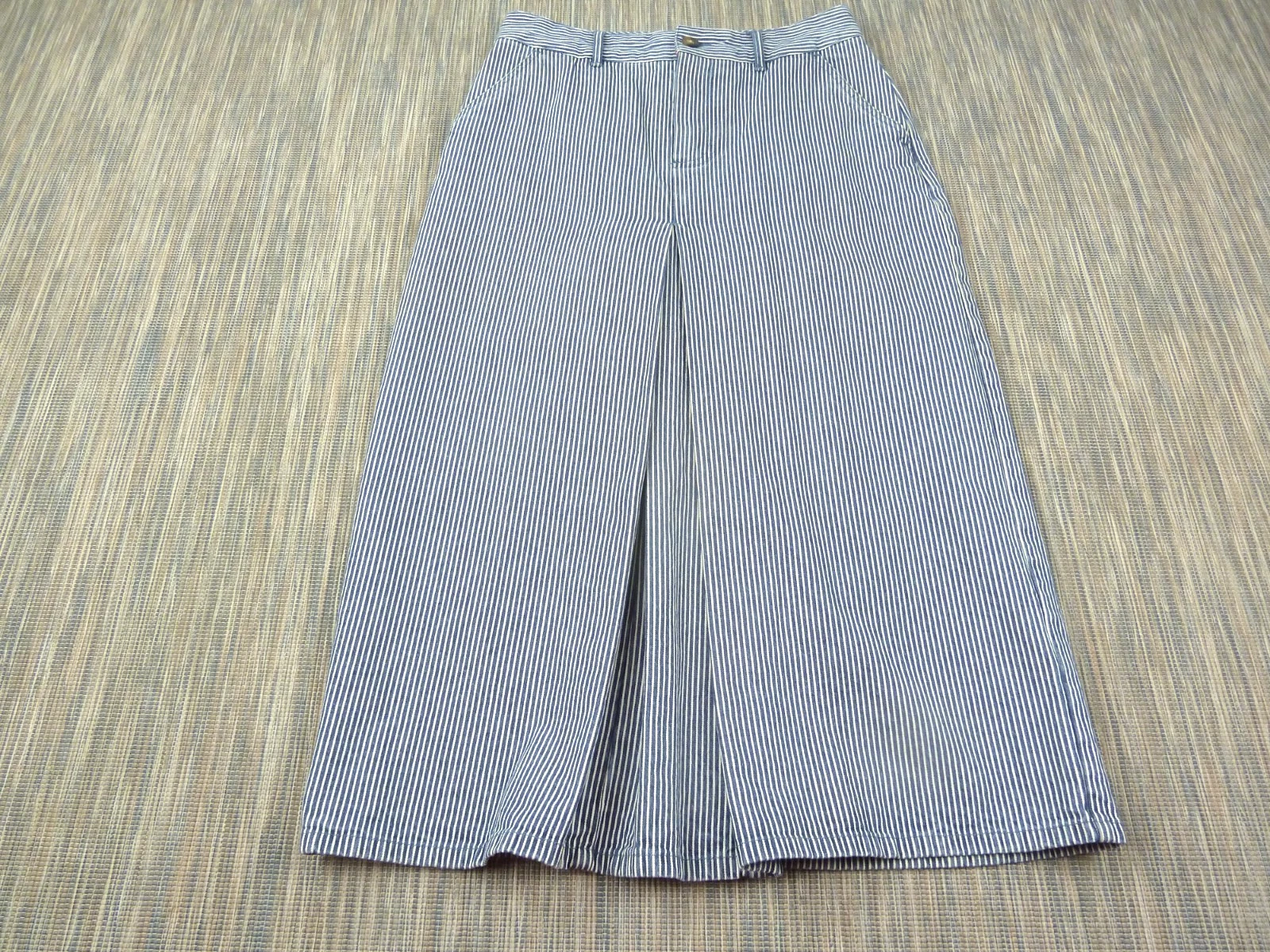 Boden Skirt Womens UK 10R Blue White Stripe Cropped Cotton Pockets