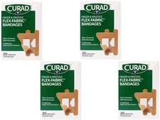 4 Pack - CURAD Flex-Fabric Finger and Knuckle Bandages, Assorted Sizes, 20 Ct