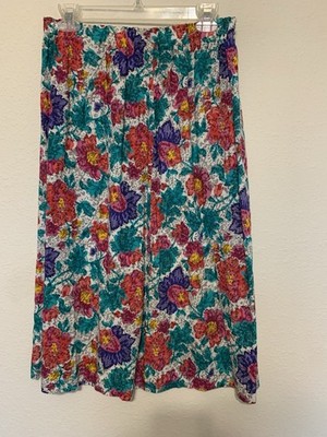 Donnkenny Vintage Floral Multicolor Women's Midi Skirt Rayon Medium