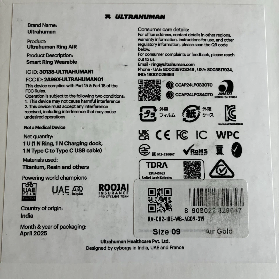 Ultrahuman Ring AIR Smart Ring Size 9 Air Gold Ultra Human Sleep Fitness Tracker - Image 4 of 4