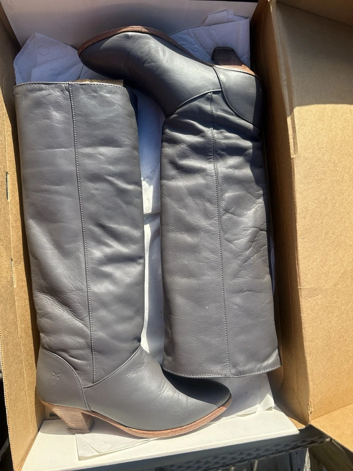 Botas Frye Susie 1989 De Colección Cuero Gris Slouch Western Talla 6M Hechas en EE. UU. Foto 2 de 4