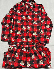 Disney 2-Piece Mickey Mouse Santa Christmas Pajamas Small Red Checker Plaid Set