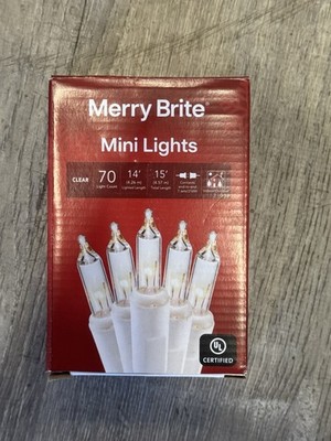 Merry Brite 70 Count Mini Lights, Clear Bulb/white Wire 15ft