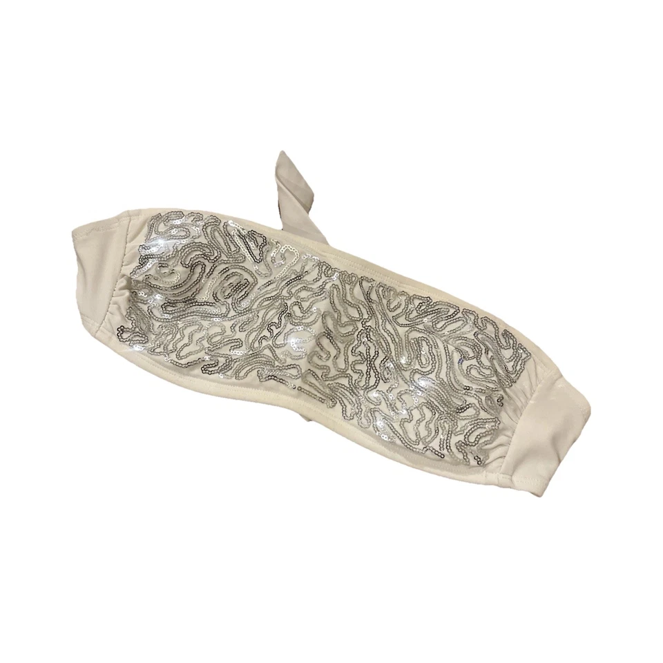 Y2K De Colección Xhilaration Mujer Talla M Blanco Sin Tirantes Bandeau Traje De Baño Top Lentejuelas Foto 2 de 4