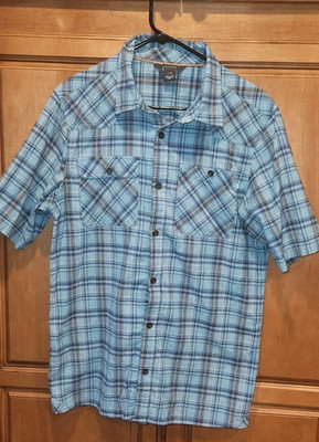 Outdoor Research Short Sleeved Button Up Shirt Light Blue Plaid Size Large