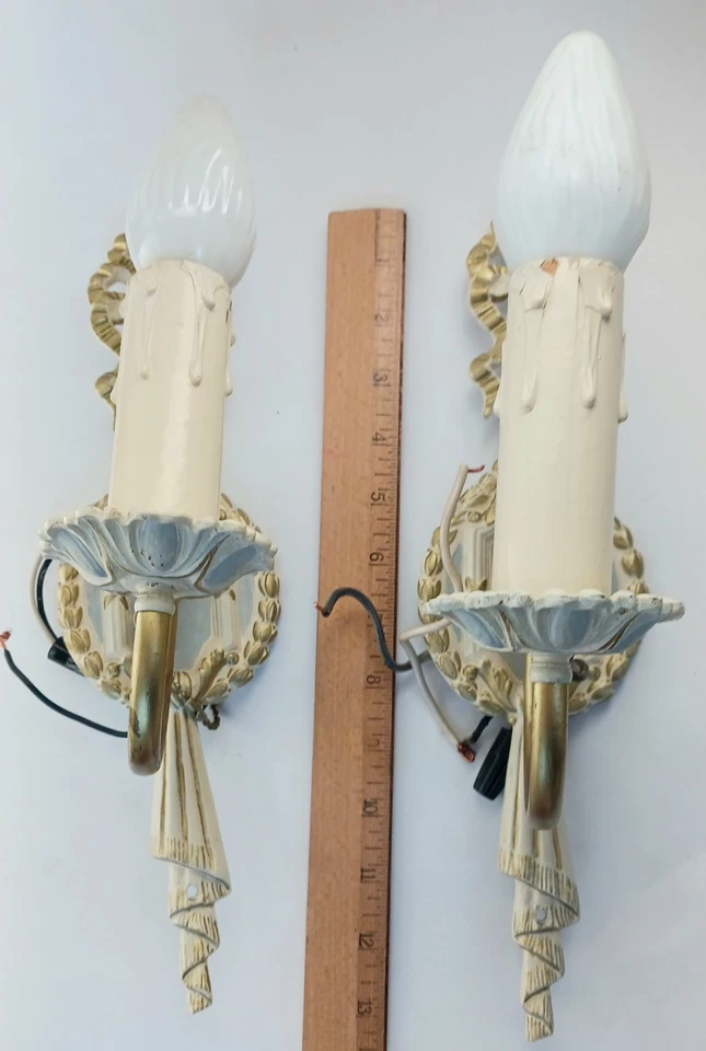 Apliques de pared antiguos Art Deco par de lámparas de pared a juego interruptor vintage fundido 13" Foto 2 de 4