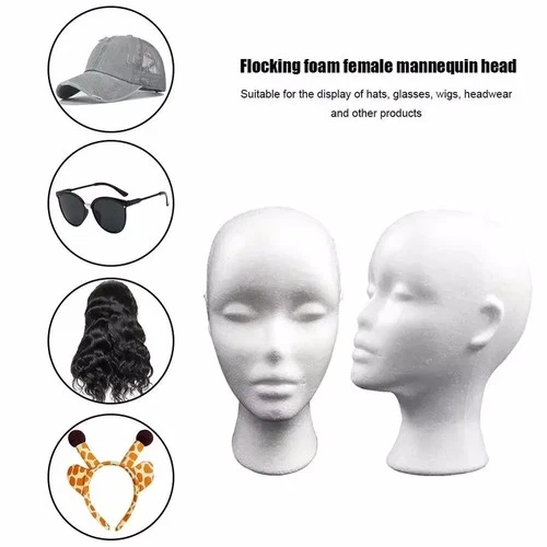 Polystyrene Foam Head Dummy Mannequin Female Model For Hat, Hair Wigs Display