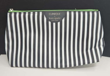 Clinique x Kate Spade Cosmetic Pouch   Black  White Striped / Green Dots NEW
