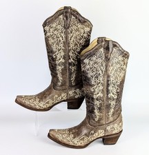 Corral Women's Crater Bone Embroidery Brown Western Boots Snip Toe size US 7M