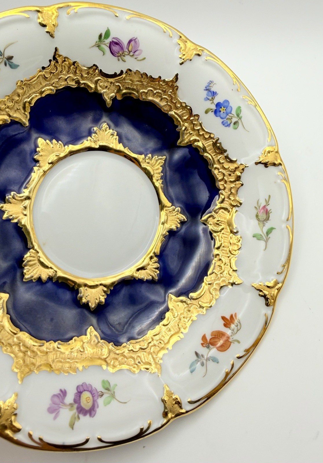 Antique Meissen Cobalt Blue Gold Floral B-Form Demitasse Cup & Saucer; Teacup