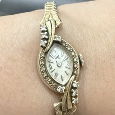 Reloj vintage GL Gensler Lee caja de oro de 14k con detalles de diamantes para damas ¡NECESITA REPARACIÓN!!