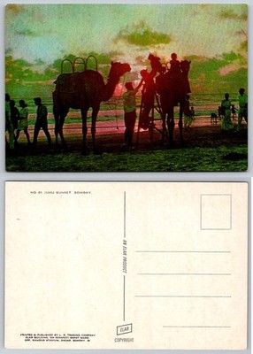 Vintage Juhu Sunset Bombay India Postcard - Camel Rides Beach Scene ELAR