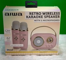 Aiwa Retro Wireless Karaoke Speaker Pink w/ 2 Wireless Mics New Open Box