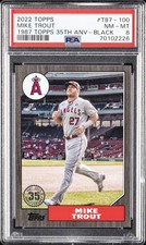 2022 TOPPS 1987 TOPPS BB 35TH ANV BLACK #T87-100 MIKE TROUT 74/299 PSA 8
