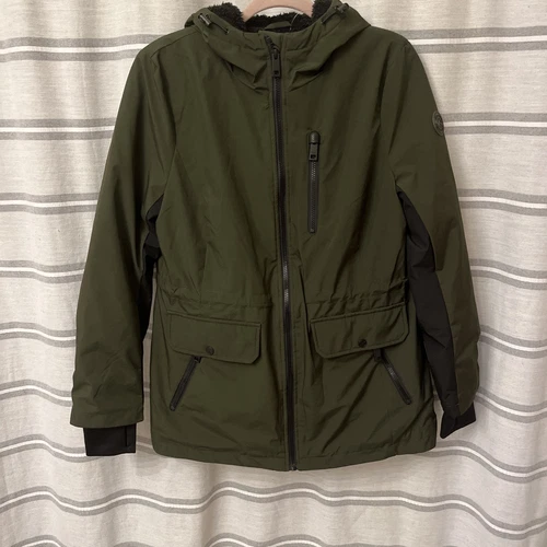 MICHAEL KORS MK Cappotto Invernale Donna Colore Verde Tasche 3 Sherpa Come Foderato in Pile