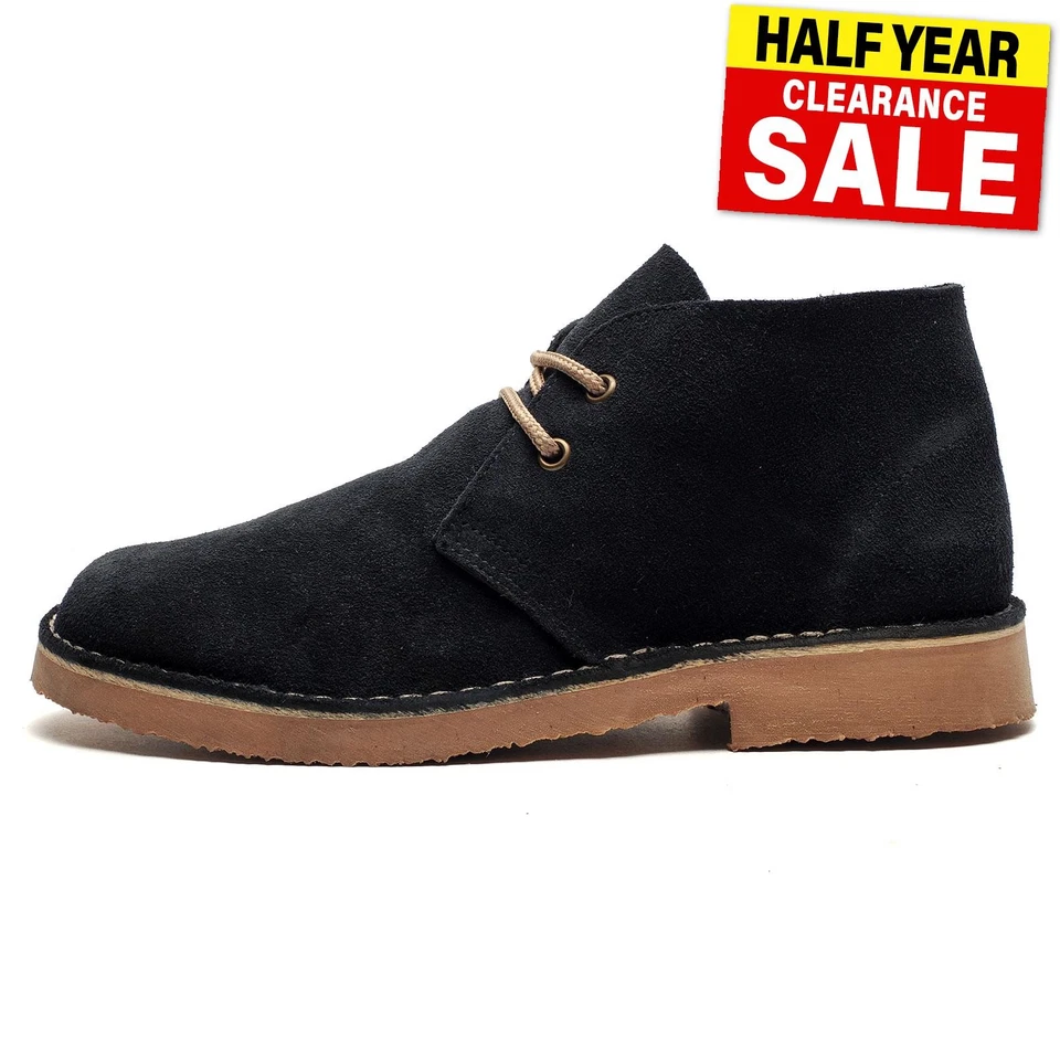 Roamers Monticello Junior Leather Casual Dress Fashion Ankle Desert Boots Navy
