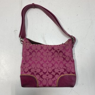 Vintage 2000s Coach Pink Signature Canvas Leather Shoulder Bag Hobo K3K 6347