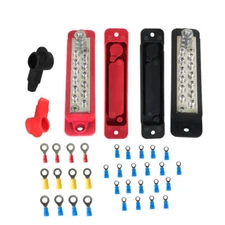 LABLT 12 Point Bus Bar Power Distribution Block 180A 12V DC Pair Black & Red