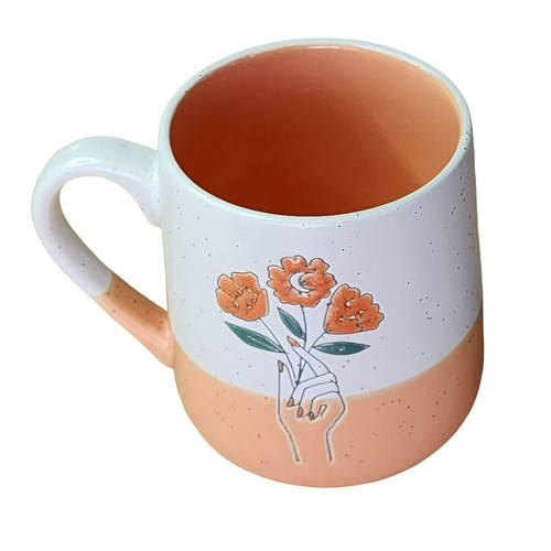 Shabby Chic Hand Painted Spring Floral Design Salmon Ceramic Coffee Mug 16oz - Picture 7 of 15