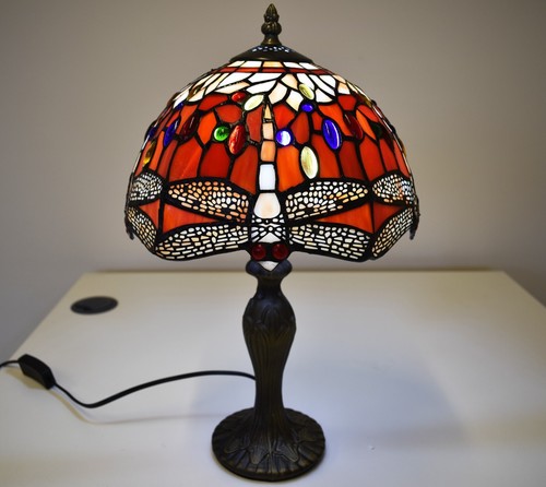 Tiffany Style Table Lamp Red Dragonfly 10 inch Stained Glass Shade Multicolor UK - Picture 9 of 15