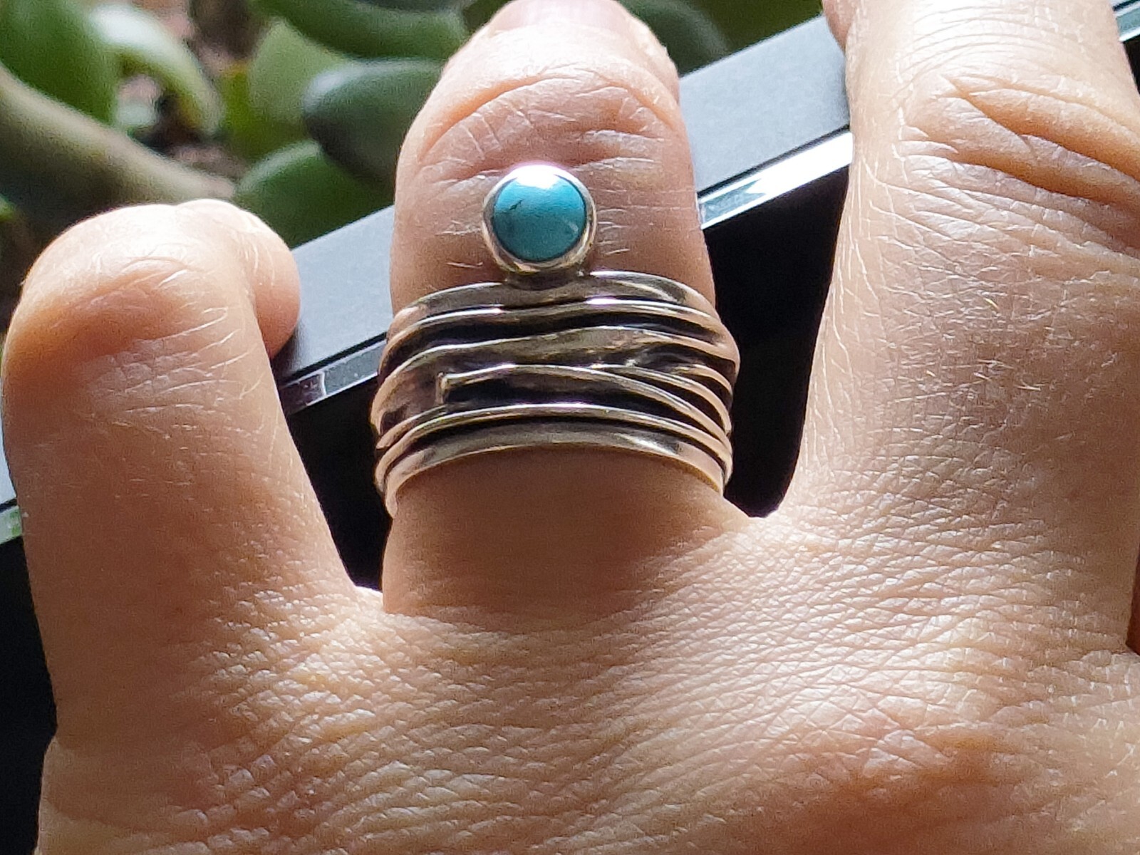 Natural Torquoise Solid Sterling Silver Ring, Mex… - image 12